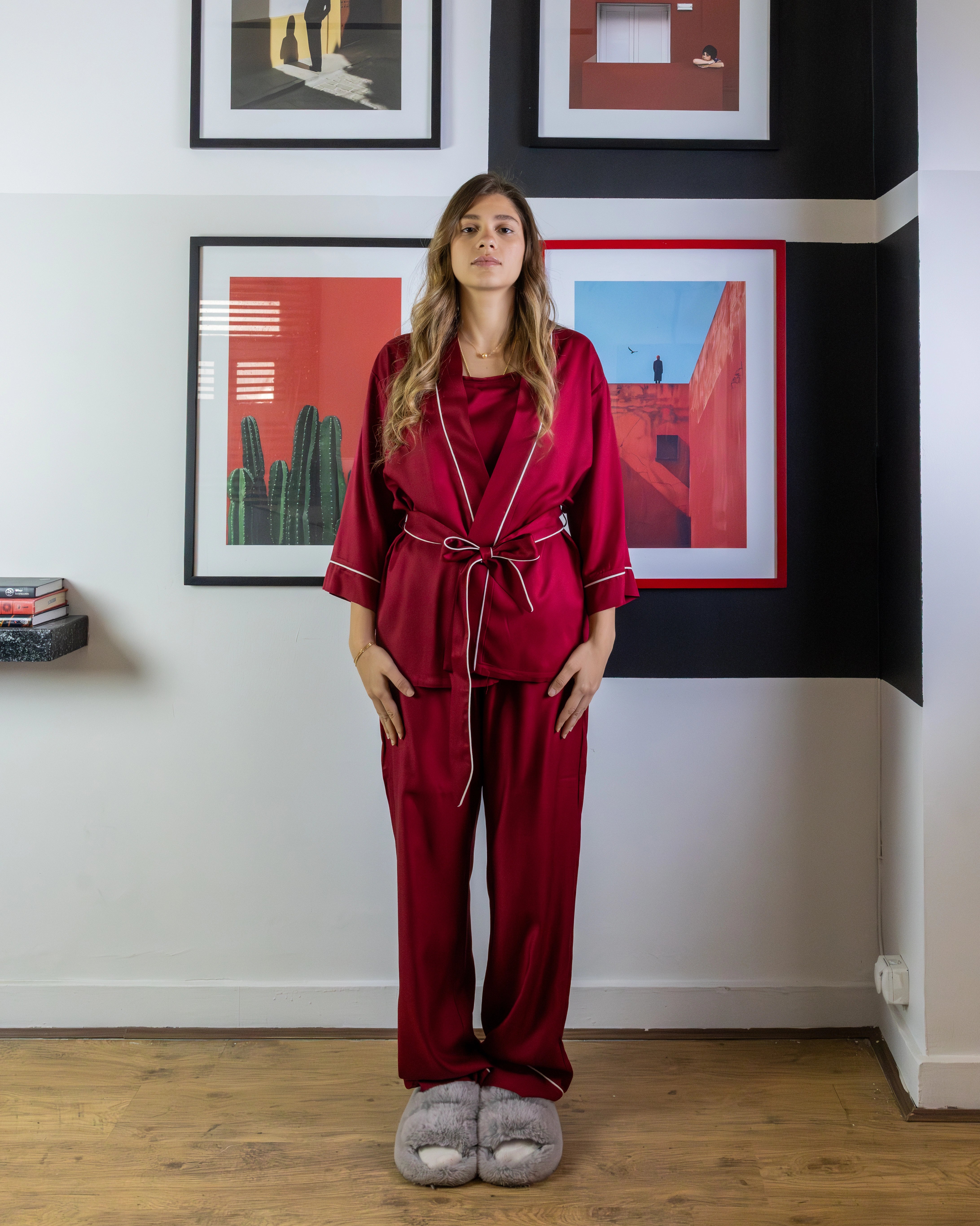Burgundy kimono Pajama Set