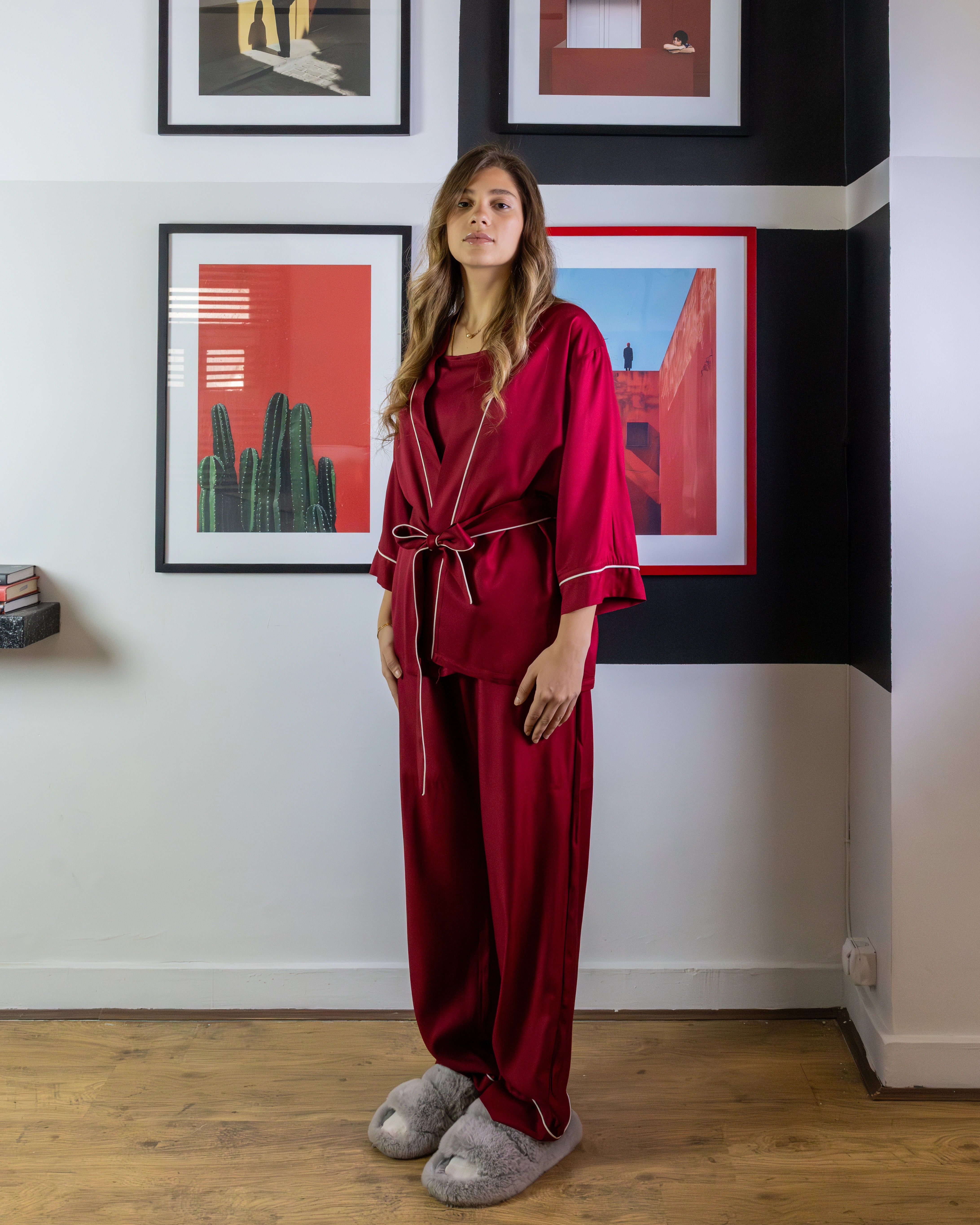 Burgundy kimono Pajama Set